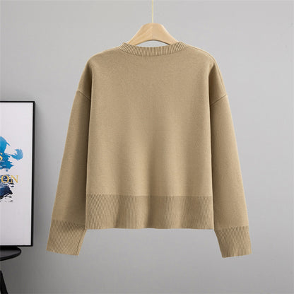 Solid Color Sweet Pullover Sweater