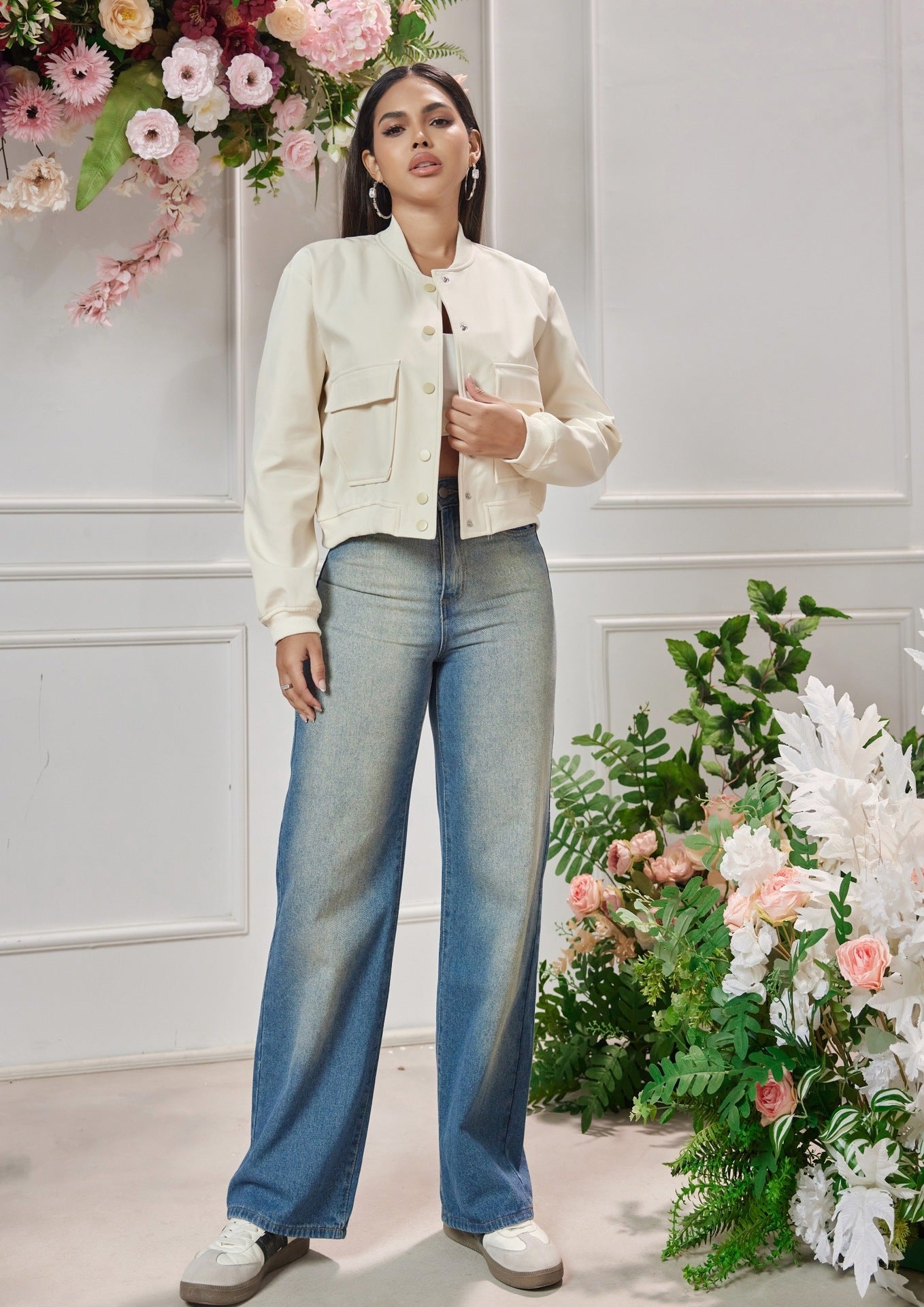 Cover Pocket Long Sleeve Jacket Casual Varsity Jacket Fit Jacket