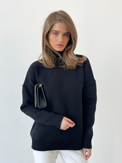 Half Turtleneck Knitted Sweater Autumn Winter Trends All Matching Loose Warm Mock Neck Sweater