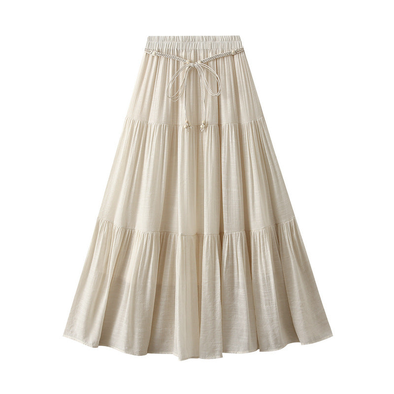 Cotton Linen Tiered Dress Skirt Slimming Draping Effect A line Dress Women Summer Long Stitching Big Swing Skirt