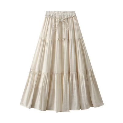 Cotton Linen Tiered Dress Skirt Slimming Draping Effect A line Dress Women Summer Long Stitching Big Swing Skirt