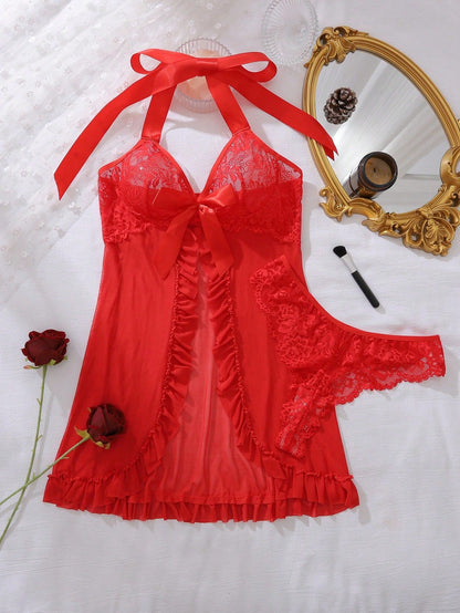 Sexy Lingerie Halter Women Multi Color Mesh Sexy Nightdress Transparent Plus Size Low Cut Pajamas