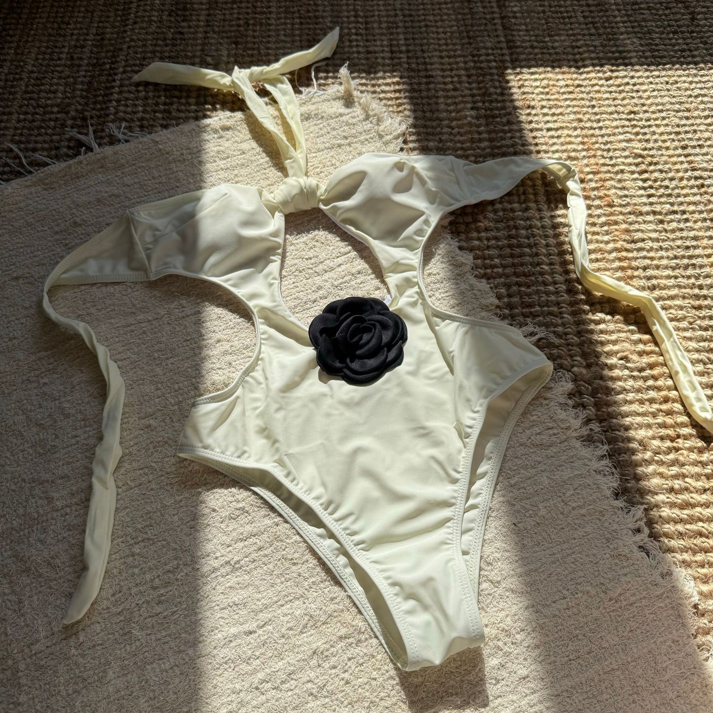 Contrast Color Pattern Accessories Siamese Fit Lace up Cutout Swimwear Swimsuit Sexy Backless