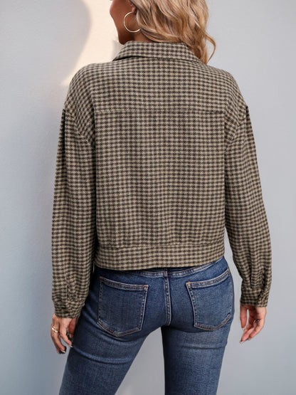 Casual Jacket Autumn Plaid Short Jacket Long Sleeved Retro Lapels Top