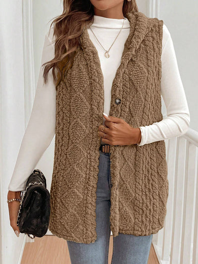 Autumn Winter Women Double Sided Plush Casual Hooded Cardigan Vest