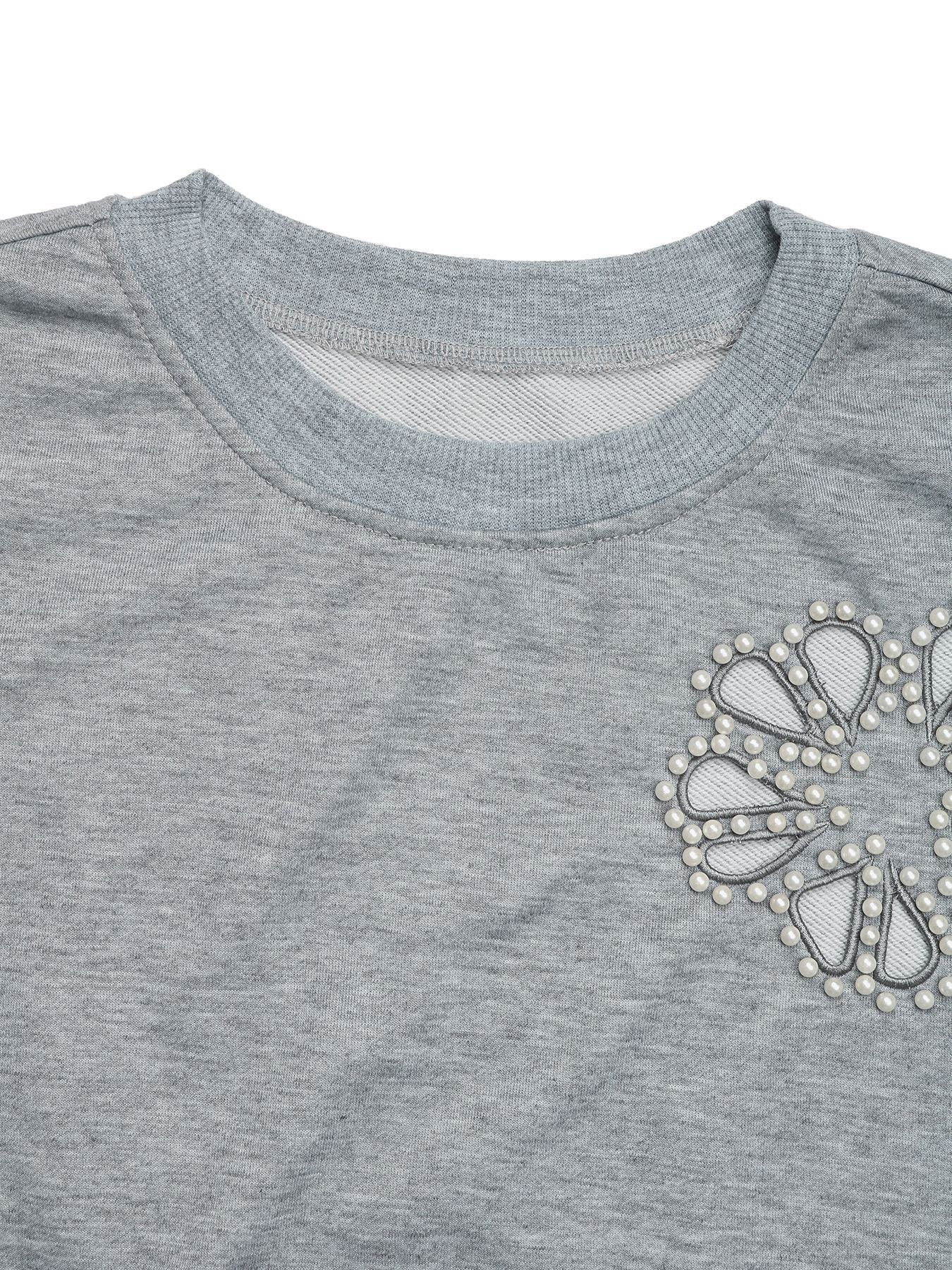 Floral Beaded Top Autumn Winter Women Clothing round Neck Loose Casual Hollow Out Cutout out Pullover Sweater