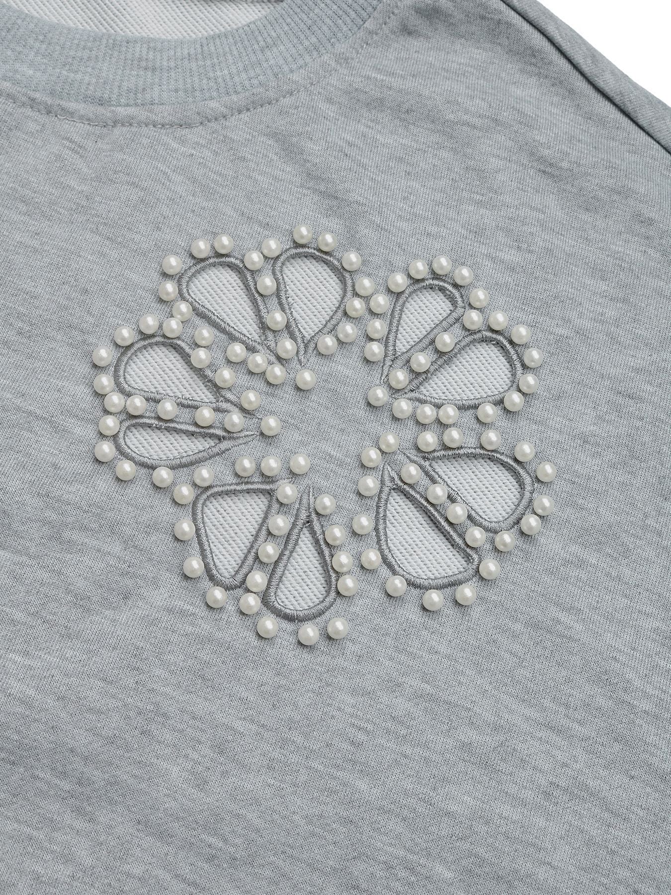 Floral Beaded Top Autumn Winter Women Clothing round Neck Loose Casual Hollow Out Cutout out Pullover Sweater