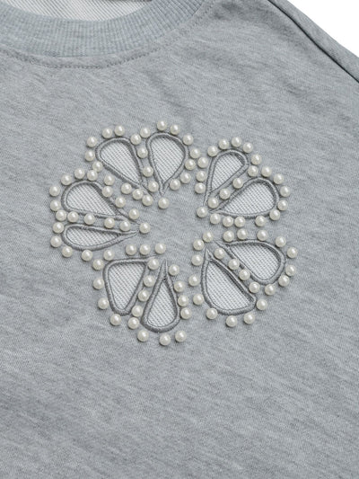 Floral Beaded Top Autumn Winter Women Clothing round Neck Loose Casual Hollow Out Cutout out Pullover Sweater