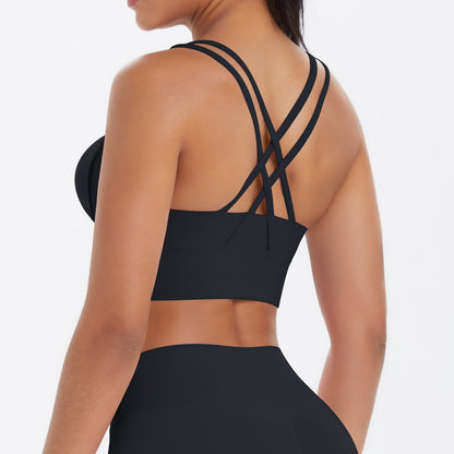 Nude Feel Solid Color Sports Underwear Push up Sexy Double Shoulder Strap Beauty Back Yoga Bra Running Workout Vest Women