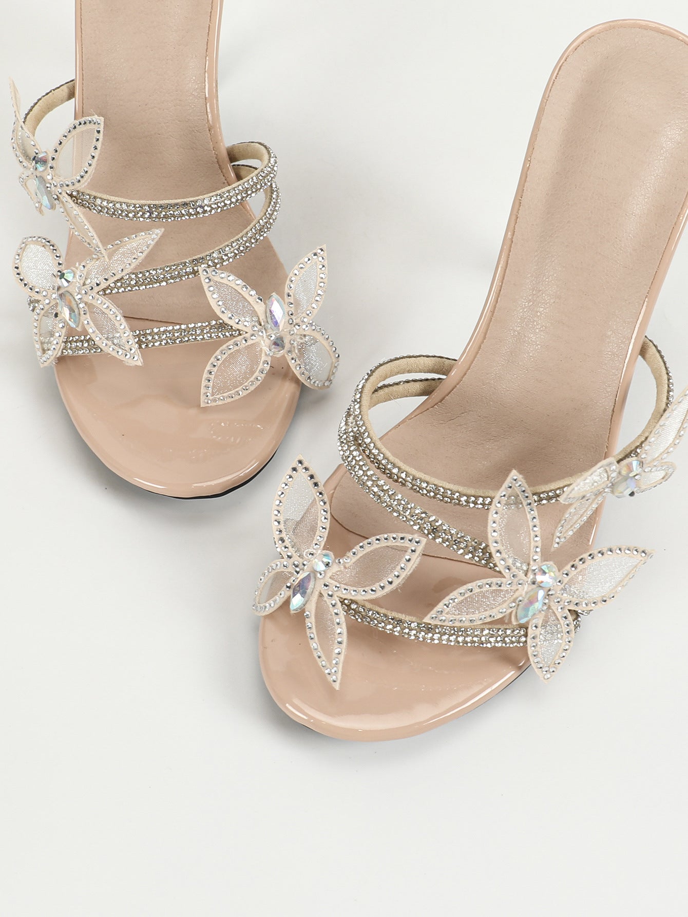 round Toe Outer Single Stiletto Heel Women Sandals Diamond Butterfly plus Size Open Toe Slippers Women Shoes