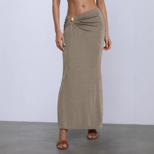 Summer Women Sexy Low Waist Cropped Shell Metal Decorative Skirt