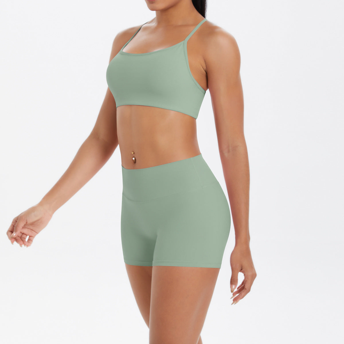 Yoga Wear Sexy Skin Friendly Beauty Back Sling Sports Bra High Waist Breathable Shorts Tights Fitness Set