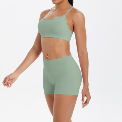 Yoga Wear Sexy Skin Friendly Beauty Back Sling Sports Bra High Waist Breathable Shorts Tights Fitness Set