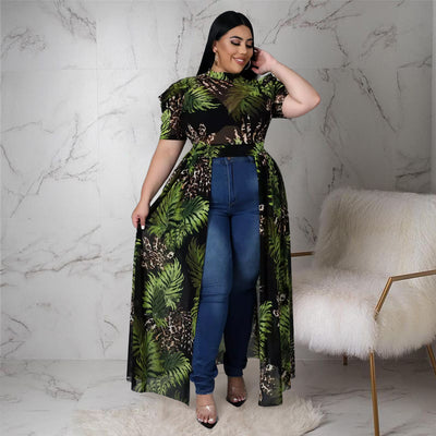plus Size Women Nightclub Uniforms Oversleeves Mesh Hollow Out Cutout Dress Top
