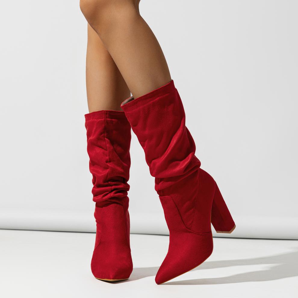 Women Pointed Slip on Winter Fashionable Chunky Heel High Heel Boots Comfortable Women Boots Chunky Heel