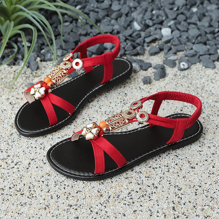 Bohemian Beaded Flat Sandals Women National Open Toe Beach Sandals