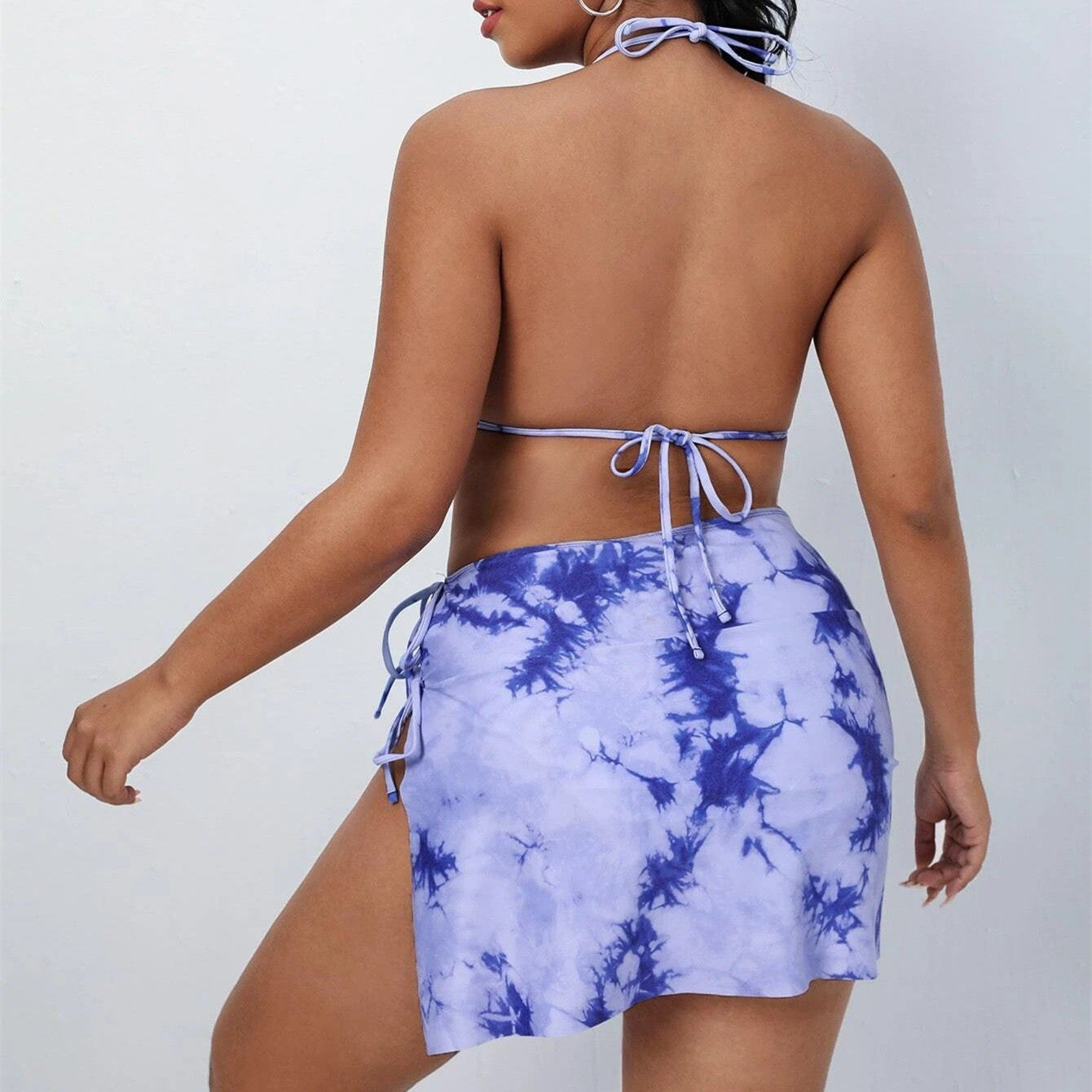Three Piece Sets Bikini Digital Printing Skirt Split Swimsuit Women