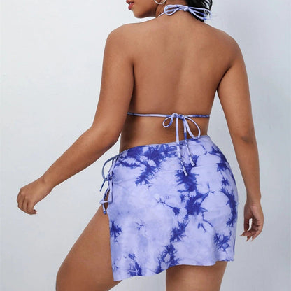 Three Piece Sets Bikini Digital Printing Skirt Split Swimsuit Women