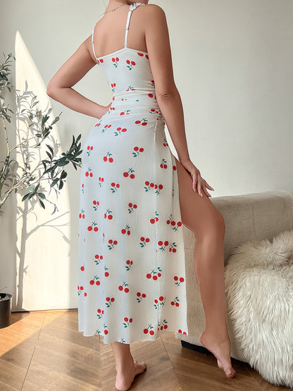 Sexy Underwear Cherry Print Suspender Dress Women Dress Pajamas T Back