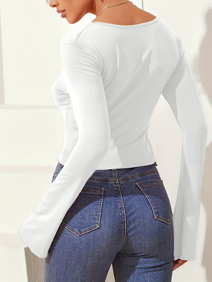 Spring Solid Color Slim Fit Base T shirt Long Sleeve Small Shirt Women Sexy