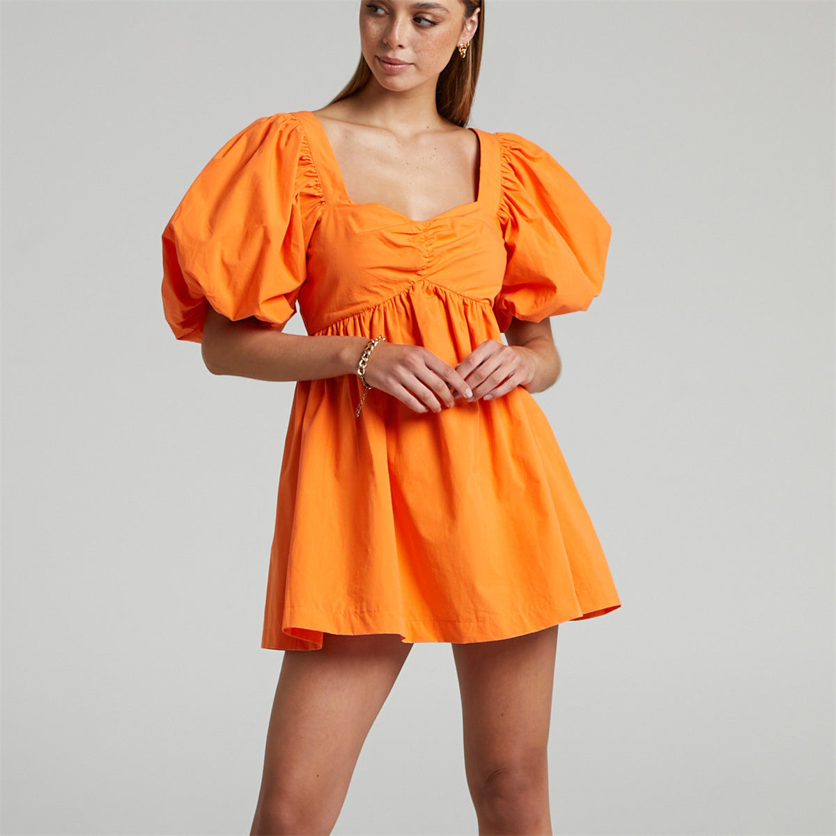 Sexy U Collar Short Dress Spring Summer Dress Women Casual Vacation Cotton Puff Sleeve Princess Dress