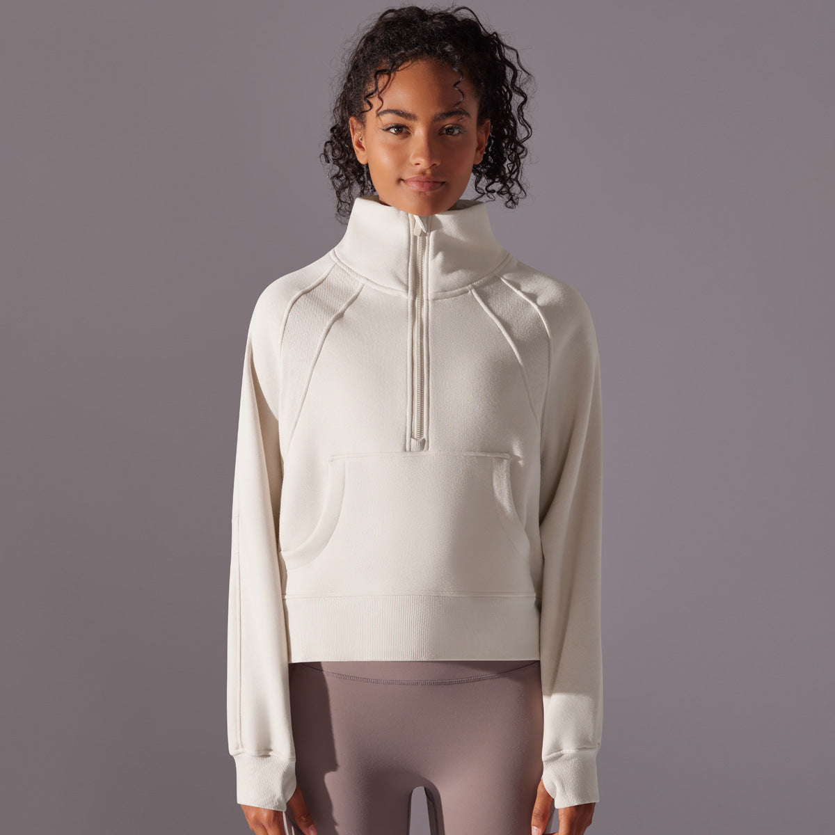 Trendy High Collar Warm Brushed Lining Zipped Sports Coat Loose Yoga Casual All Matching Sweater