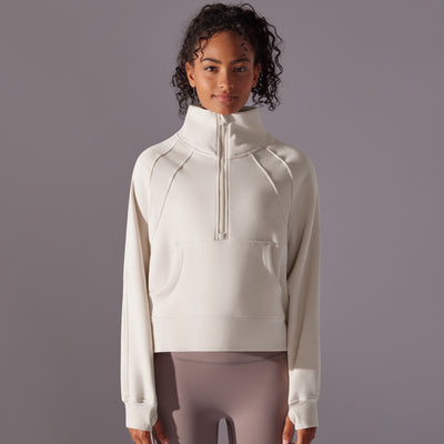 Trendy High Collar Warm Brushed Lining Zipped Sports Coat Loose Yoga Casual All Matching Sweater