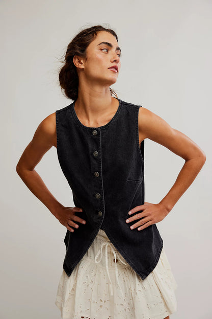 Casual Slim Fit Buttoned Women Clothing Denim Sleeveless Vest