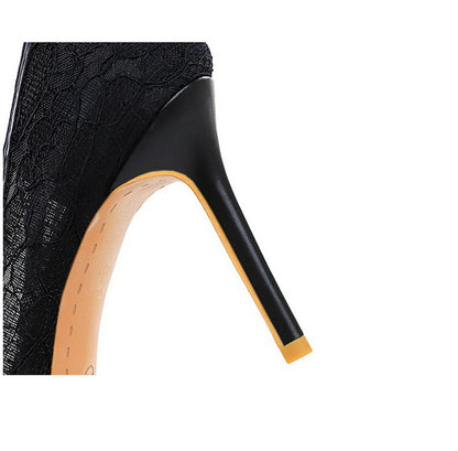 Sexy Lace High Heeled Shoes Shallow Mouth Pointed Toe Skinny Night Club Mesh Stiletto High Heel Shoes