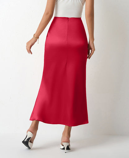 Women Clothing Spring Summer Slim Satin Skirt Satin Mid Length Sheath Fishtail Skirt