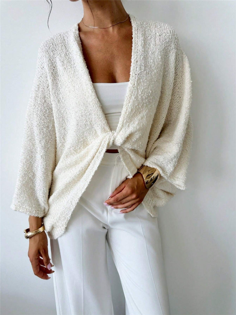 Cross Design Deep V Plunge neck Casual Loose Elegant Simple Sweater