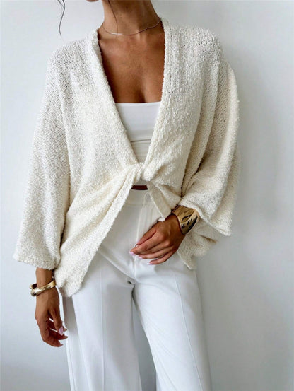Cross Design Deep V Plunge neck Casual Loose Elegant Simple Sweater
