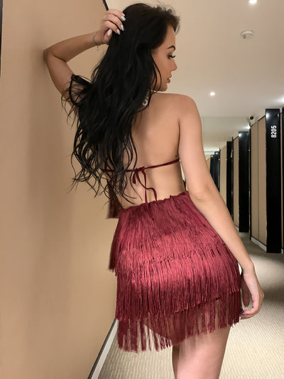 Women Clothing Summer Sexy Halter Solid Color Tassel Romper