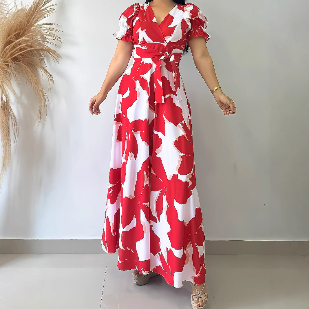 Ladies Casual Printed V neck Dress