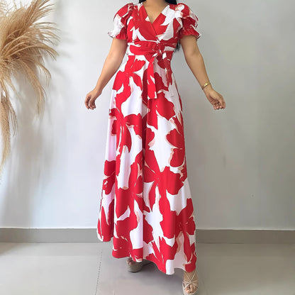 Ladies Casual Printed V neck Dress