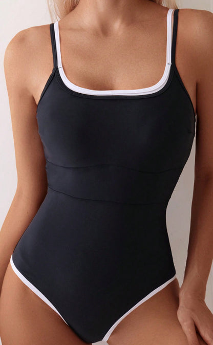 Sexy Women One Piece Swimsuit Solid Color Fabric Summer Beach Swimwear