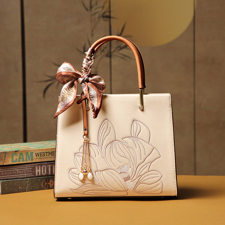 Handbag Spring Elegant Graceful Mother Bag Chinese Embroidery Women Shoulder Bag Large Capacity Office Tote Women - GLAMWEARS