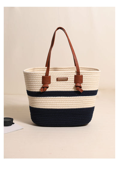 One Shoulder Cotton Thread Woven Bag Large Capacity Tote Straw Bag Vacation Beach Women Bag