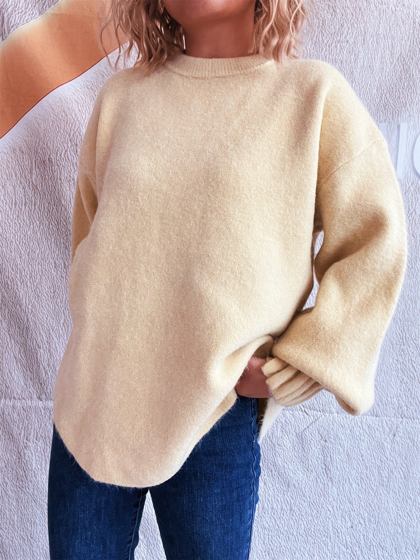 Solid Color Casual Loose Knitted Top Street Women Wear Sweater