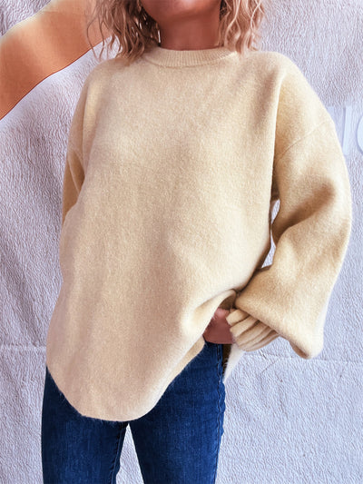 Solid Color Casual Loose Knitted Top Street Women Wear Sweater