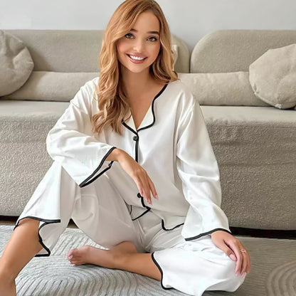 Fall Modal Color Contrast Patchwork Home Wear Women Long Sleeved Trousers Comfortable Pajamas