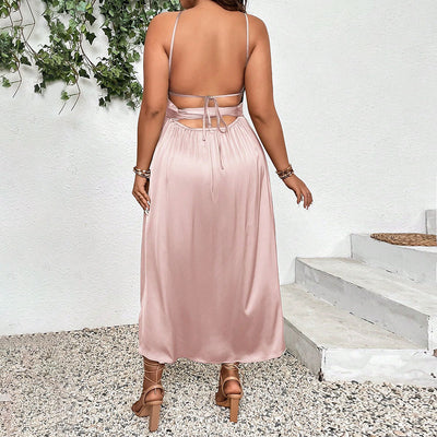 Slant Shoulder Dress Elegance Sleeveless Sexy High Waist Split Dress Women Clothing