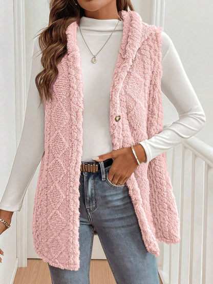 Autumn Winter Women Double Sided Plush Casual Hooded Cardigan Vest