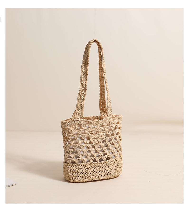 Raffia Shoulder Straw Bag Simple Solid Color Hollow Out Cutout Straw Bag Woven Bag Vacation Beach Bag Women Bag - GLAMWEARS