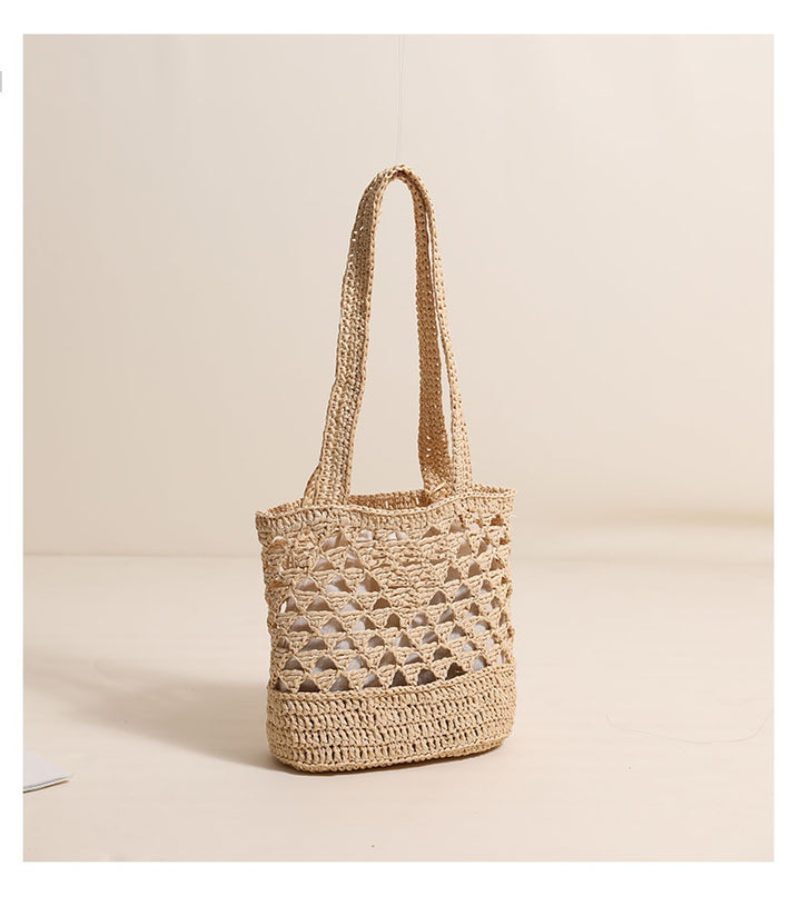 Raffia Shoulder Straw Bag Simple Solid Color Hollow Out Cutout Straw Bag Woven Bag Vacation Beach Bag Women Bag - GLAMWEARS