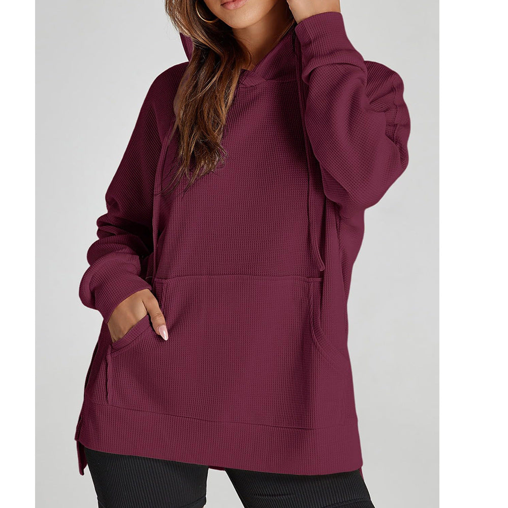 Autumn Winter Women Waffle Knitted Pullover Long Sleeve Sweater Sweatshirt Hoodie Women