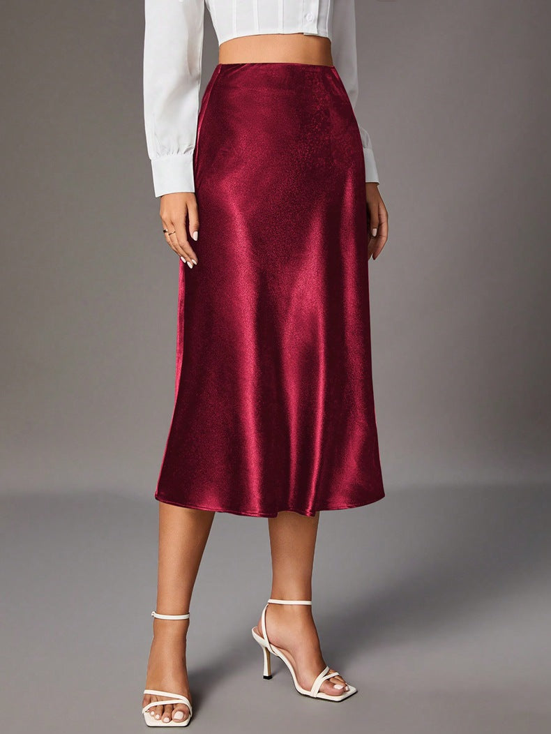 Women Clothing Brand Satin Satin Skirt High Sense Small Artificial Silk Skirt Women Skirt