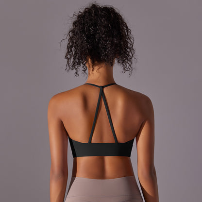 Nude Feel Halter Yoga Bra Women Triangle Beauty Back Exercise Vest Push up Sports Bra Yoga Clothing Top