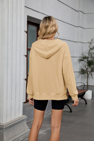 Spring Summer Hooded Loose Long Sleeves Zipper Pocket Sweatshirt Jacket Women