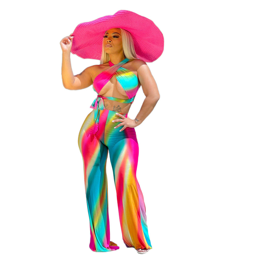 plus Size Women Clothes Sexy Loose Gradient Printing Suit